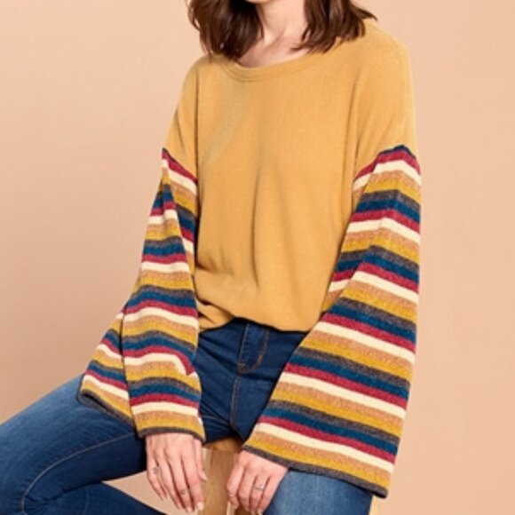 Boho Bell Sleeve Sweater Mustard Yellow - Picture 1 of 7
